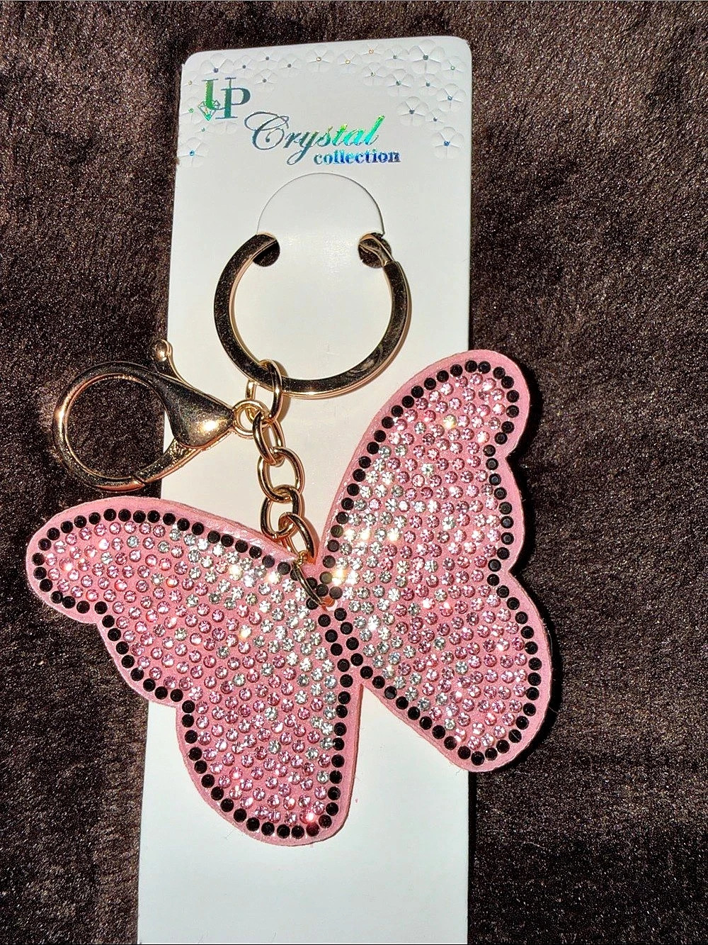 LP Crystal Collection Rhinestone Butterfly Keychain Pink & Black NWT